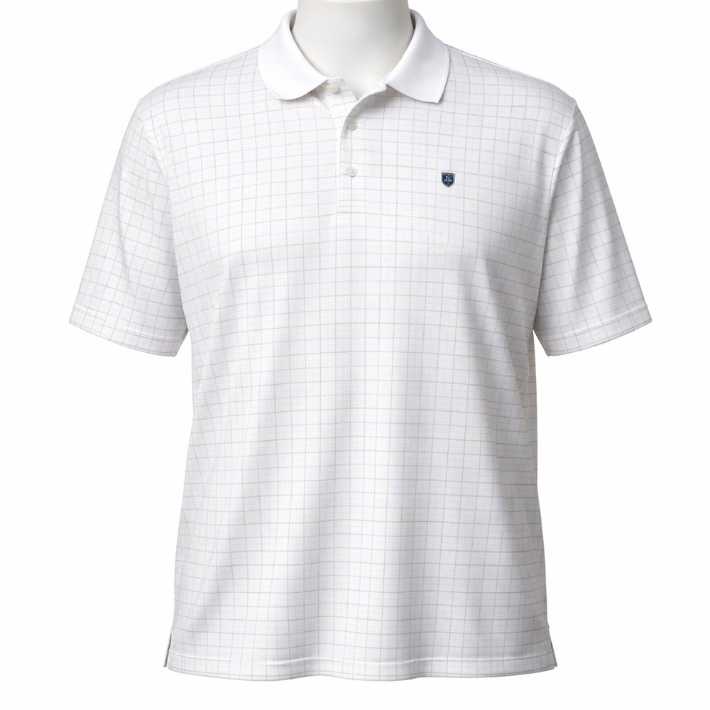 Chaps Stay-Dry White and Blue Grid Men's Lightweight Performance Polo Shirt